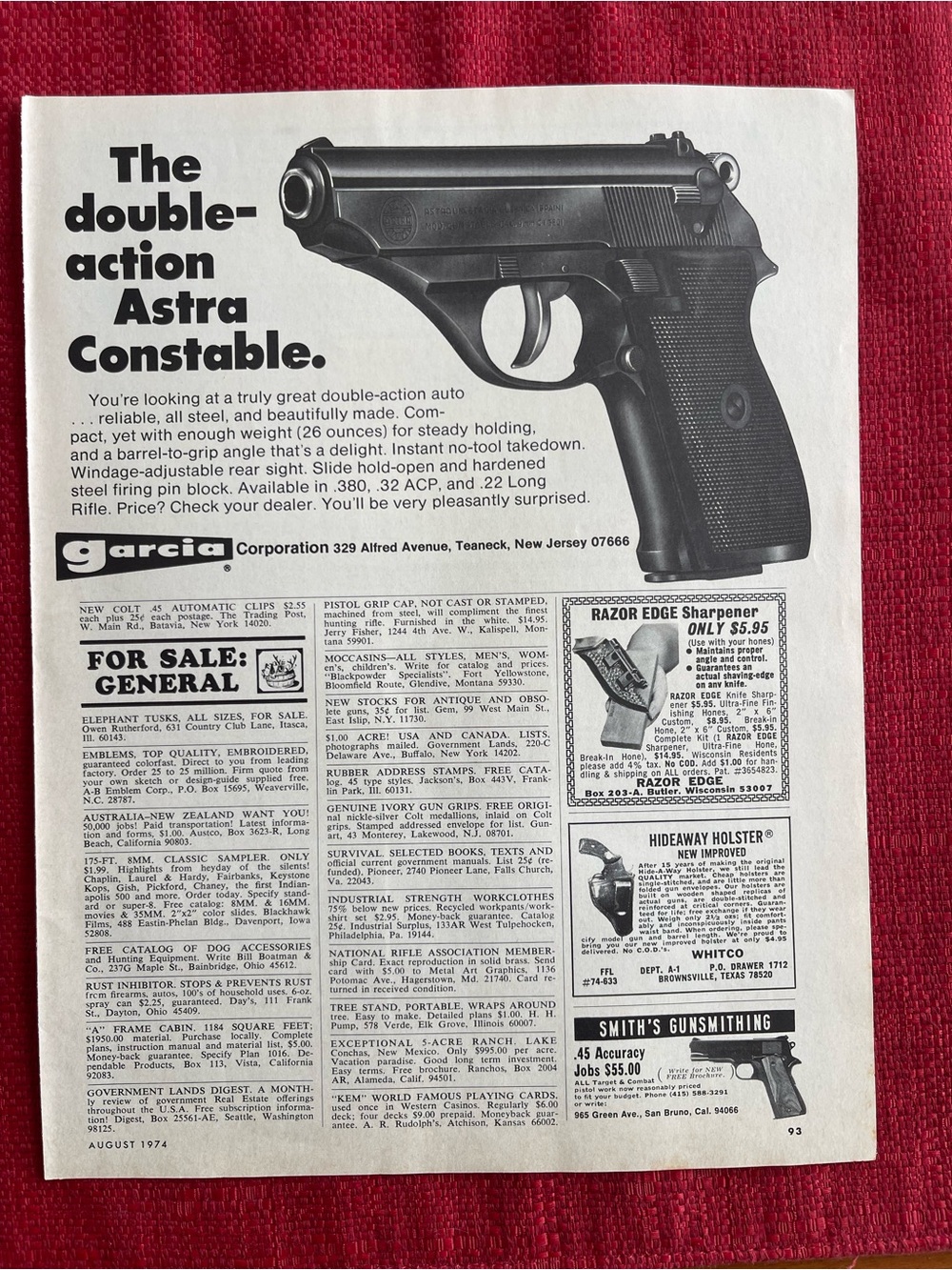 1974 Garcia Double Action Astra Constable Vintage Print Ad